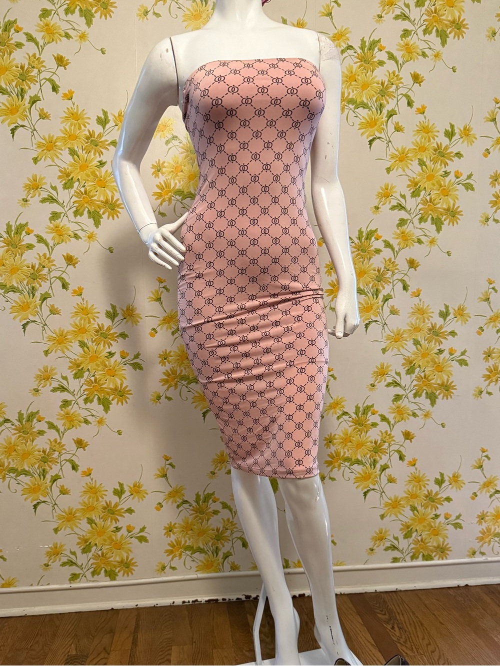 Strapless Pink Bodycon Midi Dress size S